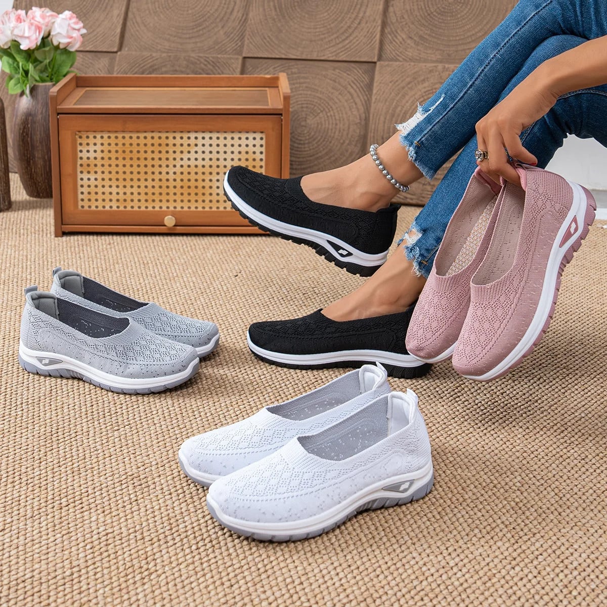 đ„Best Seller-Last Day Sale 60% OFFđ„Womenâs Comfort Knit Slip-On Walking Shoes