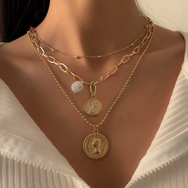 Goth Baroque Pearl Coin Portrait Pendant Necklace for Women Vintage Aesthetic Jewelry - Image 9